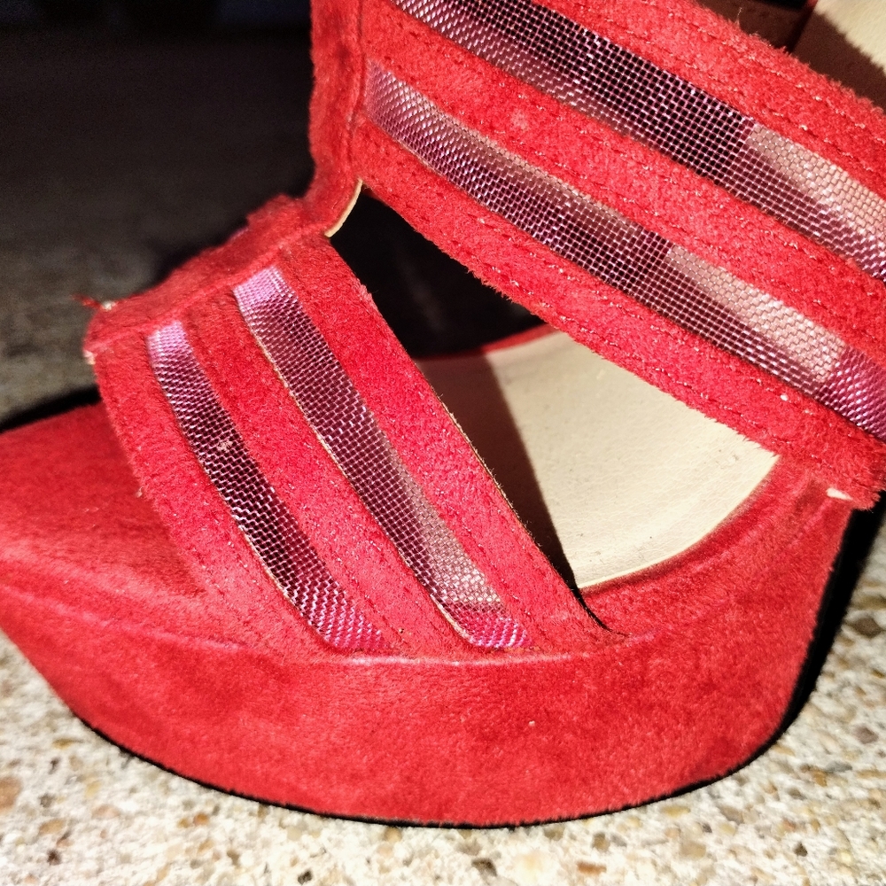 BeBe Open Toe 7" in Cherry Red Stiletto heels